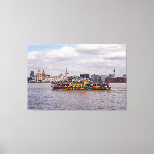 Liverpool Skyline och Mersey Ferry Poster Canvastryck (Framsida)