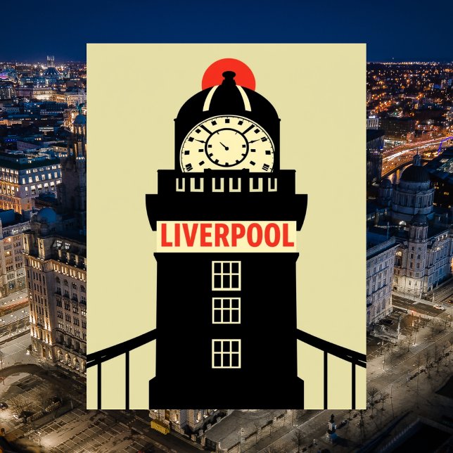 Liverpool UK Minimalist Clock Torn Travel Vykort (Liverpool UK Minimalist Clock Tower Travel Postcard
)
