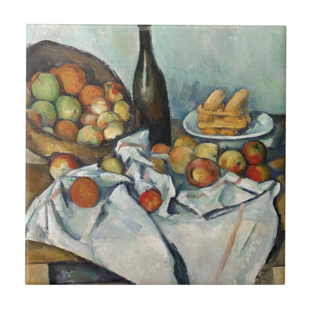 Livet Apples Basket Cezanne Painting Art Kakelplatta (Framsidan)