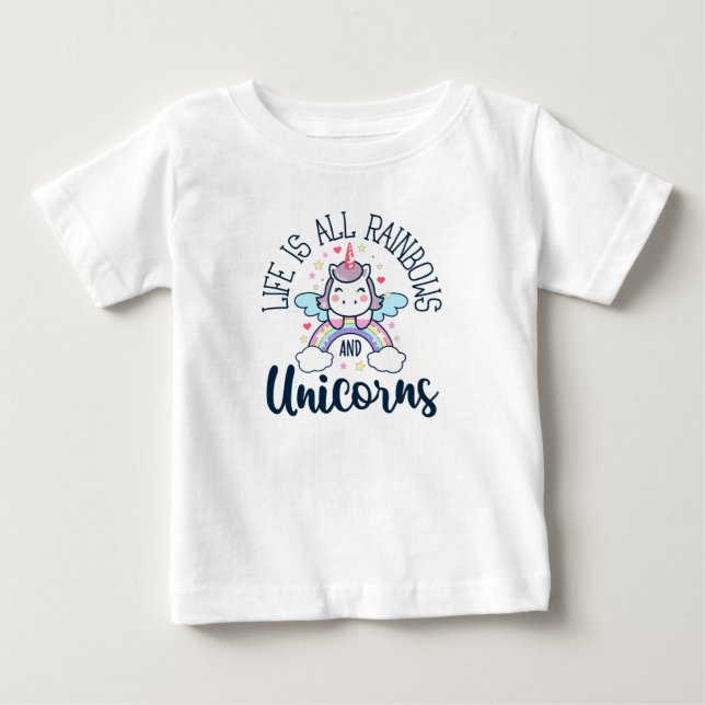 Livet Är Alla Regnbågar Och Enhörningar Söt Fantas T Shirt (Framsida)