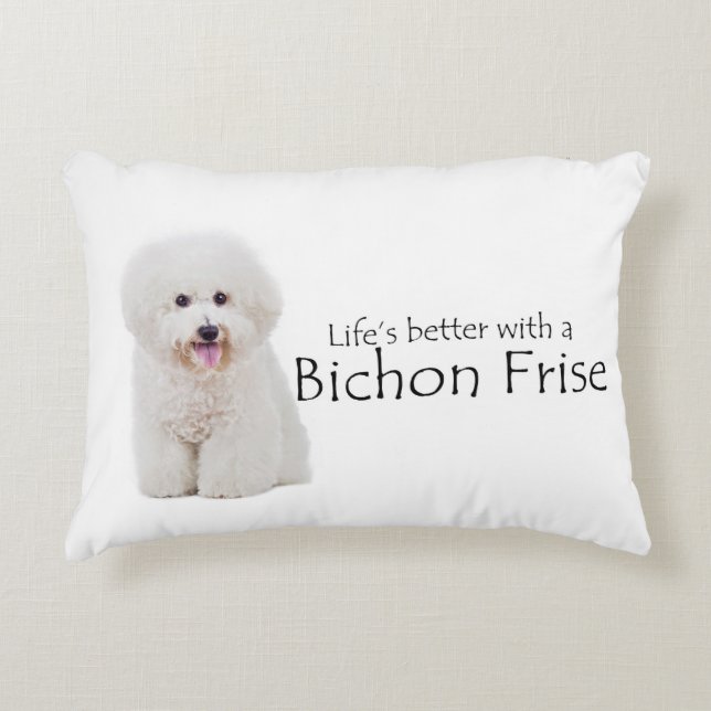Livet är bättre Bichon Pillow Prydnadskudde (Framsidan)