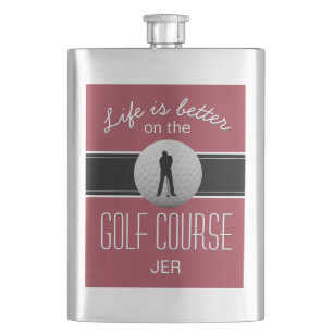 Livet är Bättre Citat Golf Monogram Djupröd Rödfär Fickplunta