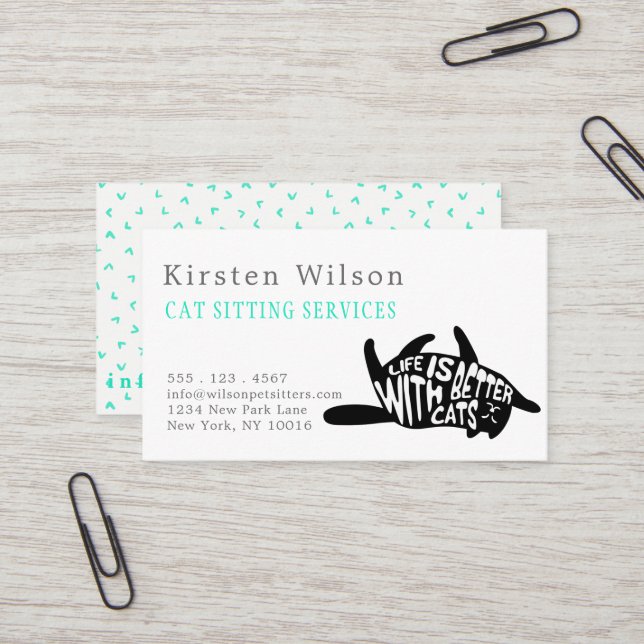 Livet är bättre för katter | Katt eller Pet Sitta Visitkort (Fram/Back In Situ)
