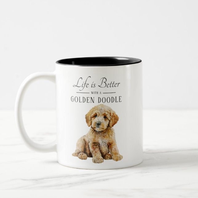 Livet är bättre Golden Doodle Två-Tonad Mugg (Vänster)
