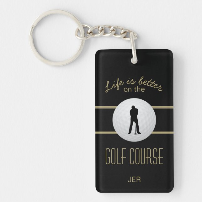 Livet är bättre Golfer Monogram Black Guld Anpassn (Framsidan)