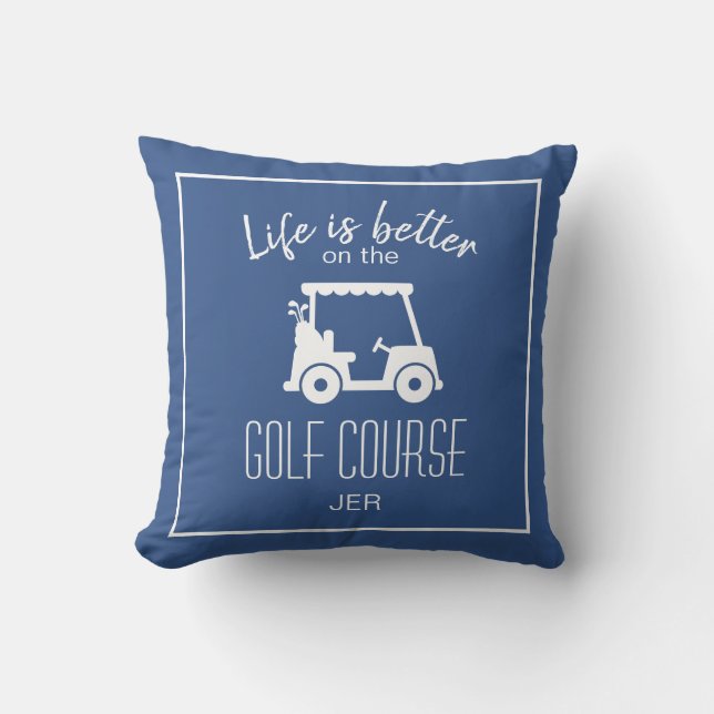 Livet är Bättre Golfkärra Blå Monogram Golf Kudde (Framsida)