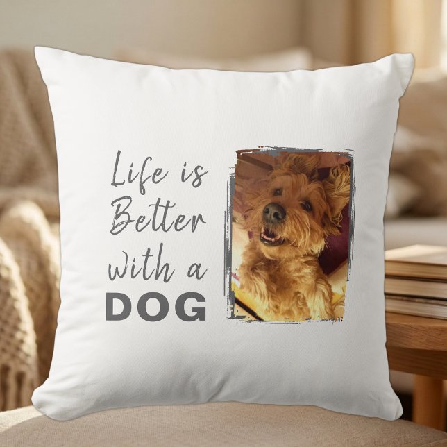 Livet är bättre hund 2 foto namn vit grå kudde (Skapare uppladdad)