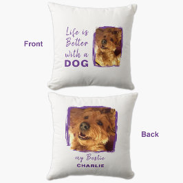 Livet är bättre hund 2-foto namn vit lila kudde