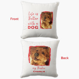 Livet är bättre hund 2-foto namn vit röd kudde