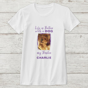 Livet är bättre hund foto namn lila t shirt