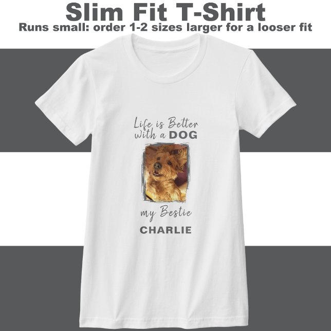 Livet är bättre hund fotot namn grått t shirt (Skapare uppladdad)