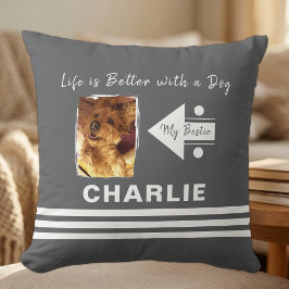 Livet är bättre hund lägg till foto namn grå vit kudde