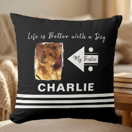 Livet är bättre hund lägg till foto namn svart vit kudde