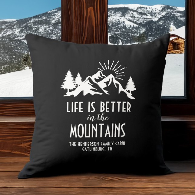 Livet är bättre i bergen Custom Svart Vitt Kudde (Life Is Better in the Mountains Custom Black White Throw Pillow)