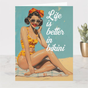 Livet är bättre i bikin, retro stil, söt flicka kort