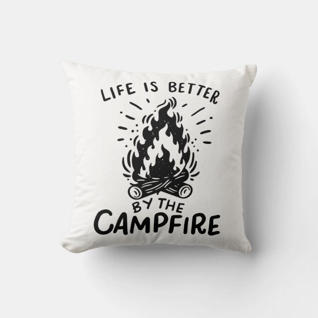 Livet är bättre i campingelden kudde (Framsida)