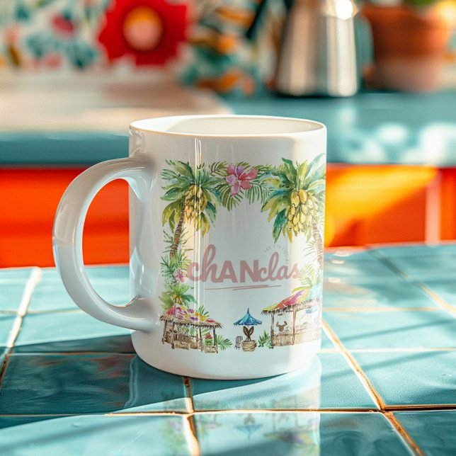 Livet är bättre i Chanclas Tropisk Palmltree Kaffemugg (Skapare uppladdad)