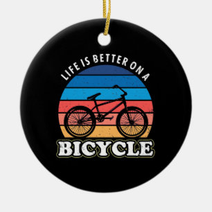 Livet är bättre i en cykel julgransprydnad keramik