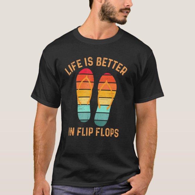 Livet är bättre i Flinflip flops Retro Sommar Suns T Shirt (Framsida)