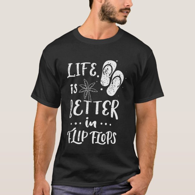 Livet är bättre i Flinflip flops Sommar Pullover H T Shirt (Framsida)
