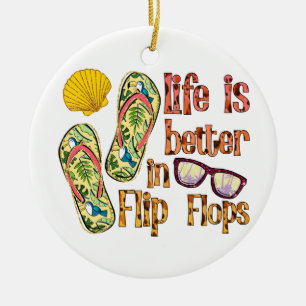 Livet är bättre i Flinflip flops Sommar Vibes Julgransprydnad Keramik