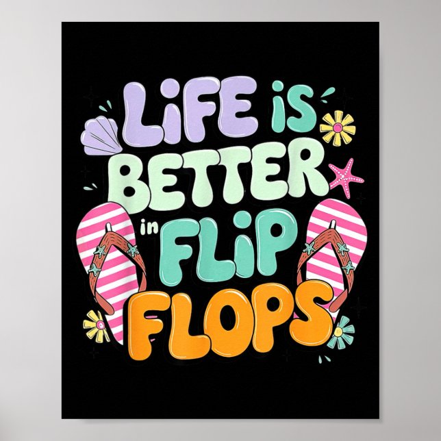 Livet är bättre i flip flops retro sommarstrand poster (Framsidan)