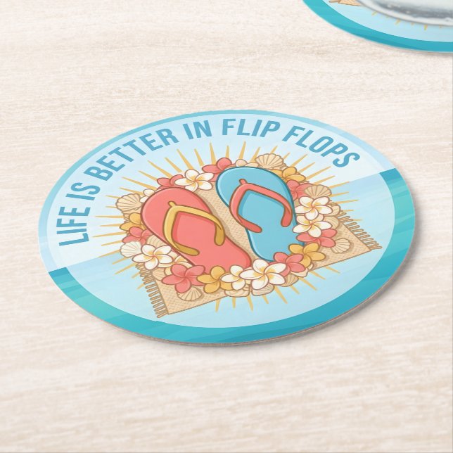 Livet är bättre i flip flops underlägg papper rund (Vinklad)