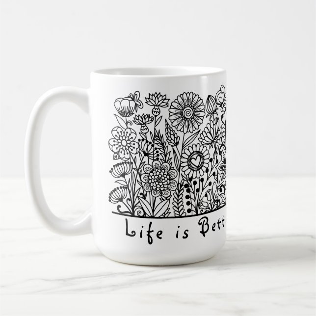 Livet är bättre i Garden Blommigt Print Kaffemugg (Vänster)