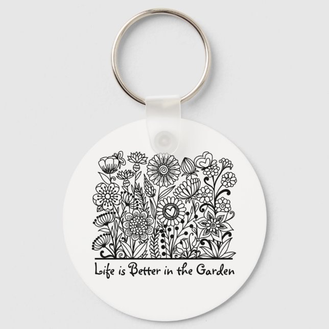 Livet är bättre i Garden Blommigt Print Nyckelring (Framsida)