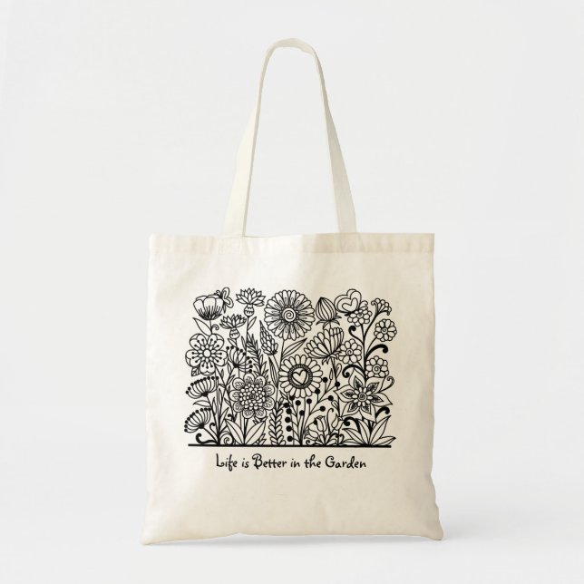 Livet är bättre i Garden Blommigt Print Tote Bag Tygkasse (Framsidan)