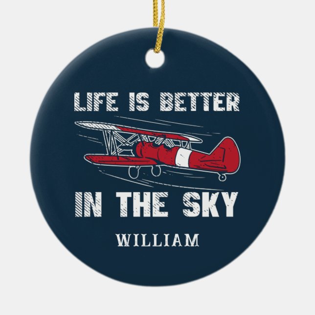 Livet är bättre i Himlar Pilot Julgag Julgransprydnad Keramik (Framsidan)