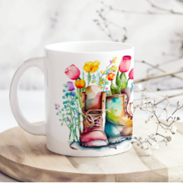 Livet är bättre i trädgården blomsterstövlar kaffemugg