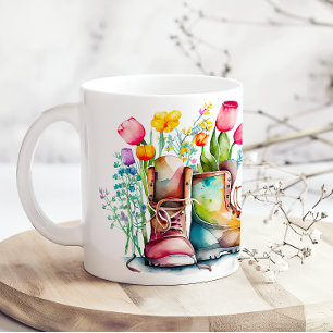 Livet är bättre i trädgården blomsterstövlar kaffemugg