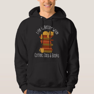 Livet är bättre med böcker katter och kaffe roligt hoodie