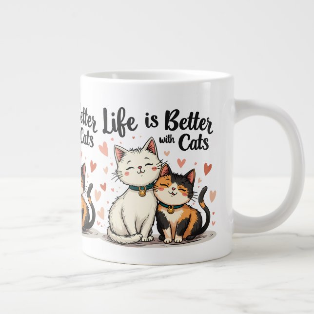 Livet är bättre med Cats Cute Aesthetic Cat Art Jumbo Mugg (Höger)