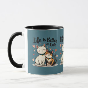 Livet är bättre med Cats Cute Cat Aesthetic, Blue Mugg