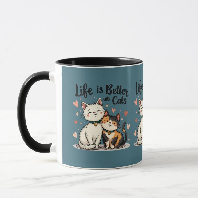Livet är bättre med Cats Cute Cat Aesthetic, Blue Mugg (Vänster)