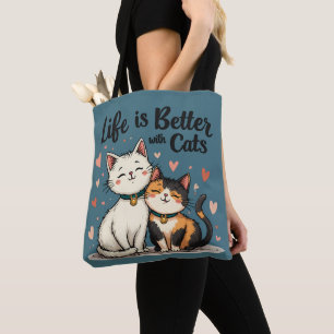 Livet är bättre med Cats Cute Cat Aesthetic, Blue Tygkasse
