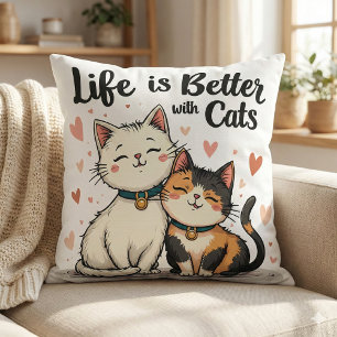 Livet är bättre med Cats Cute Cat Aesthetic Kudde