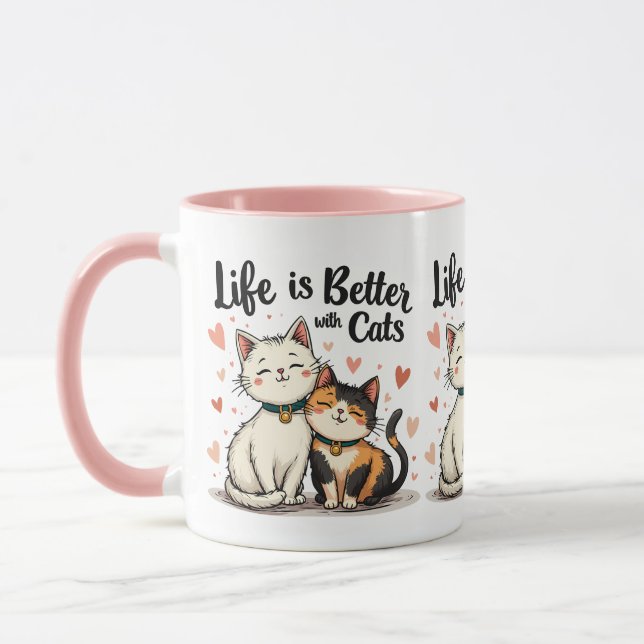 Livet är bättre med Cats Cute Cat Aesthetic Mugg (Vänster)