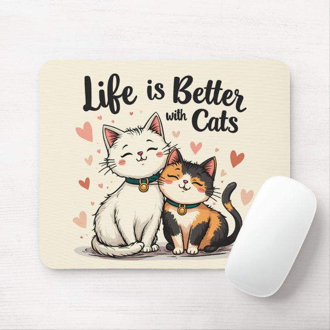 Livet är bättre med Cats Cute Cat Aesthetic Musmatta (Med mus)