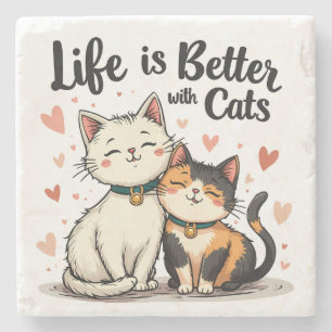Livet är bättre med Cats Cute Cat Aesthetic Stenunderlägg