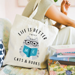 Livet är bättre med Cats och Bokar Tote Bag Tygkasse