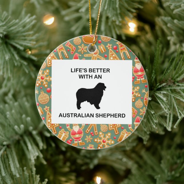 livet är bättre med en australian shepherd julgransprydnad keramik (Träd)