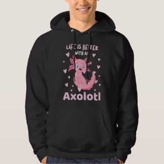 Livet är bättre med en axolotl sött kawaii-mönster hoodie