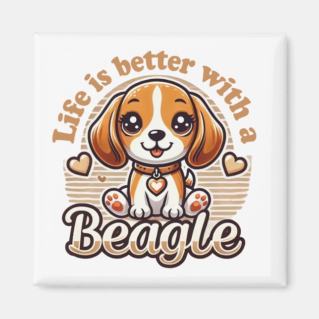 Livet är bättre med en Beagle - Cute Beagle Magnet (Framsidan)