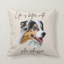 Livet är bättre med en blå Merle Aussie Pillow