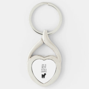 Livet är bättre med en Cavapoo Twisted Heart Silverfärgad Nyckelring