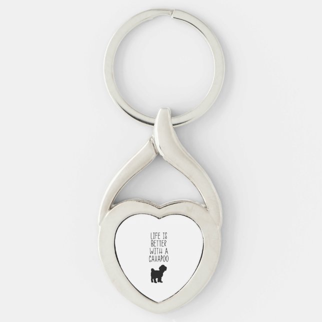 Livet är bättre med en Cavapoo Twisted Heart Silverfärgad Nyckelring (Framsidan)