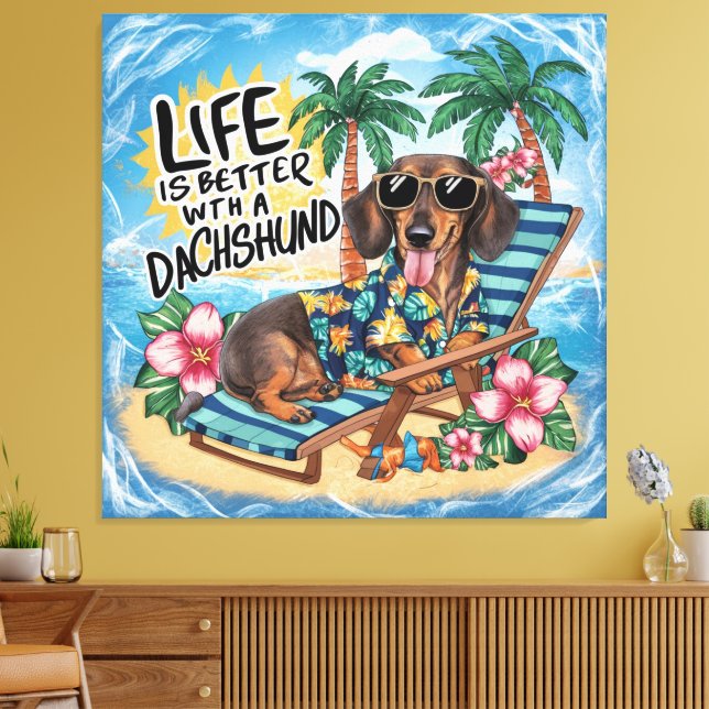 Livet är bättre med en dachshund canvastryck (Insitu (Vardagsrum))